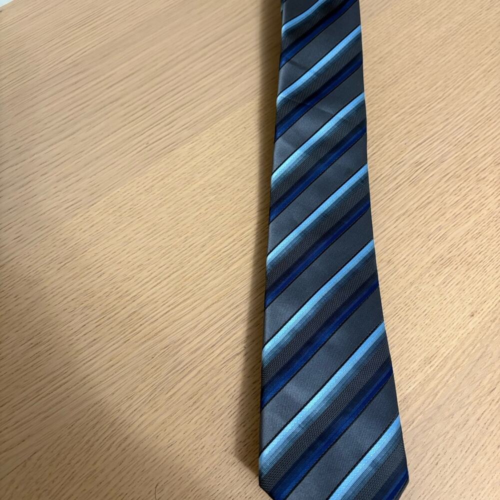 RETRO Paris Blue Striped Men's 100% Silk Neck Tie